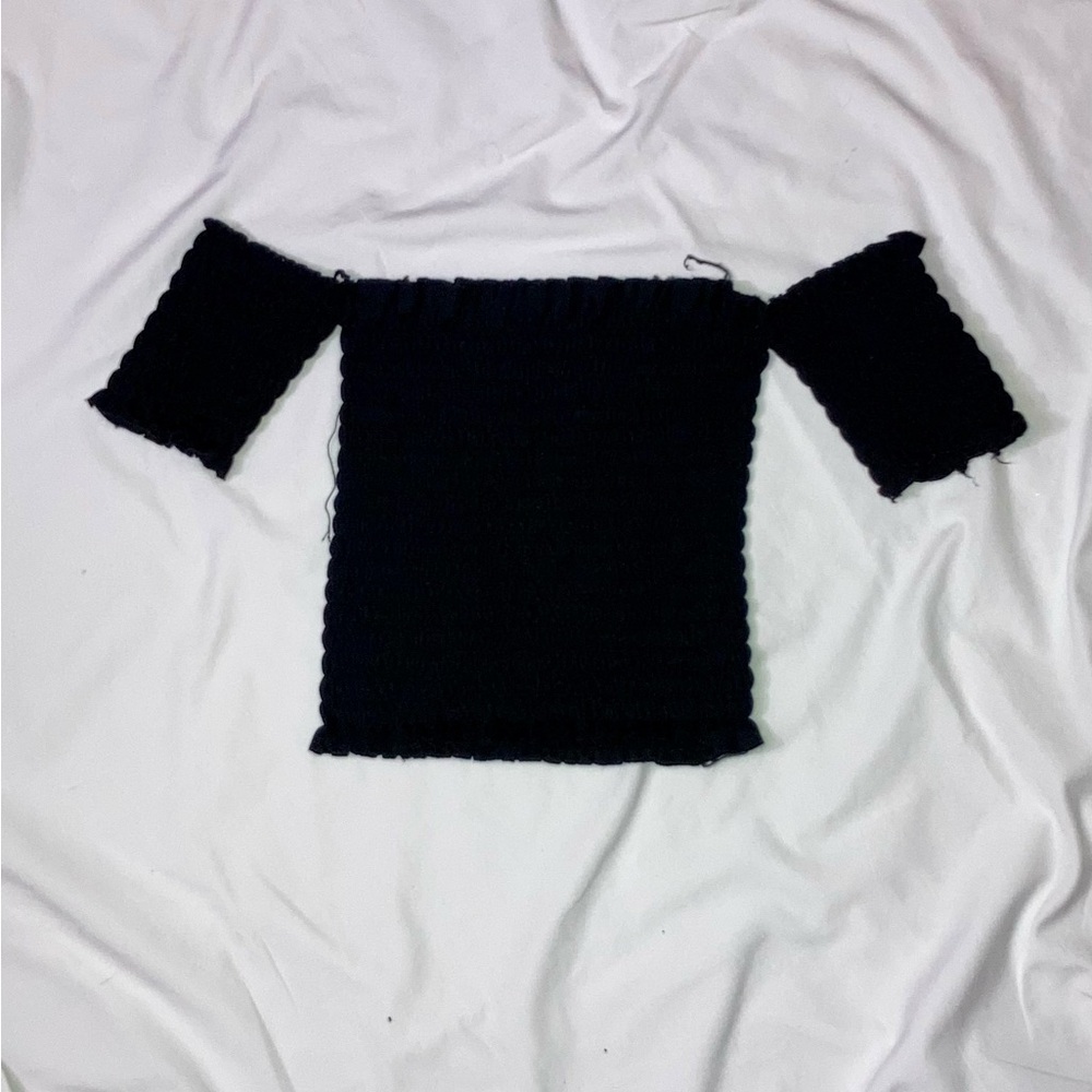 Smocked Black Off-Shoulder Crop Top